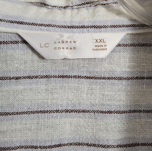 Lauren Conrad womens xxl striped button down long bell sleeve shirt white blue - Picture 5 of 11